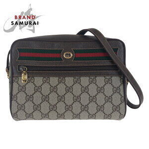 GUCCI Sherry Line Brown GG Supreme Canvas Leather Shoulder Bag